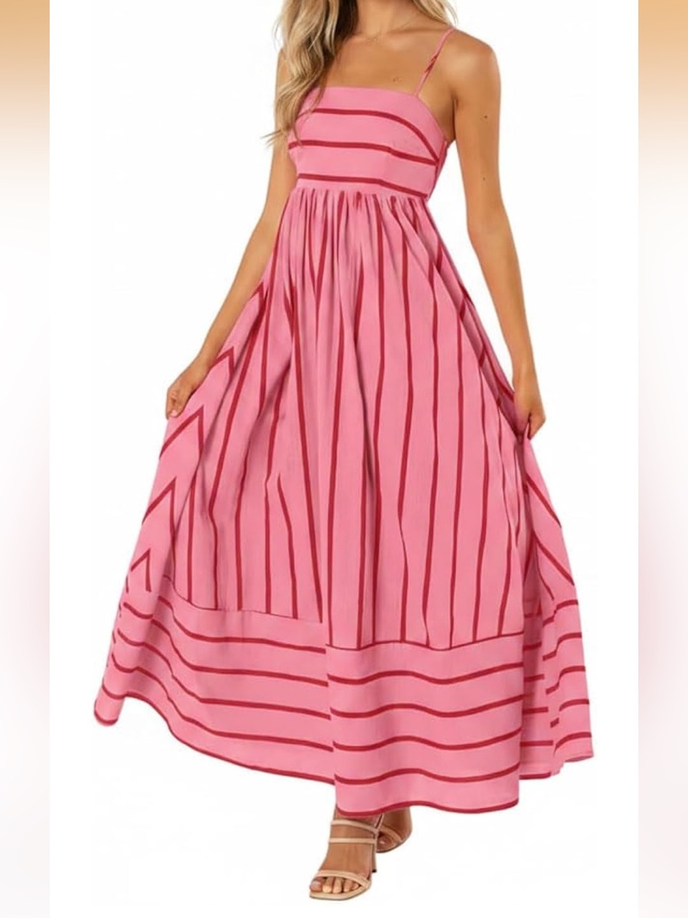 Amazon Pink Striped Spaghetti Strap Maxi Dress
